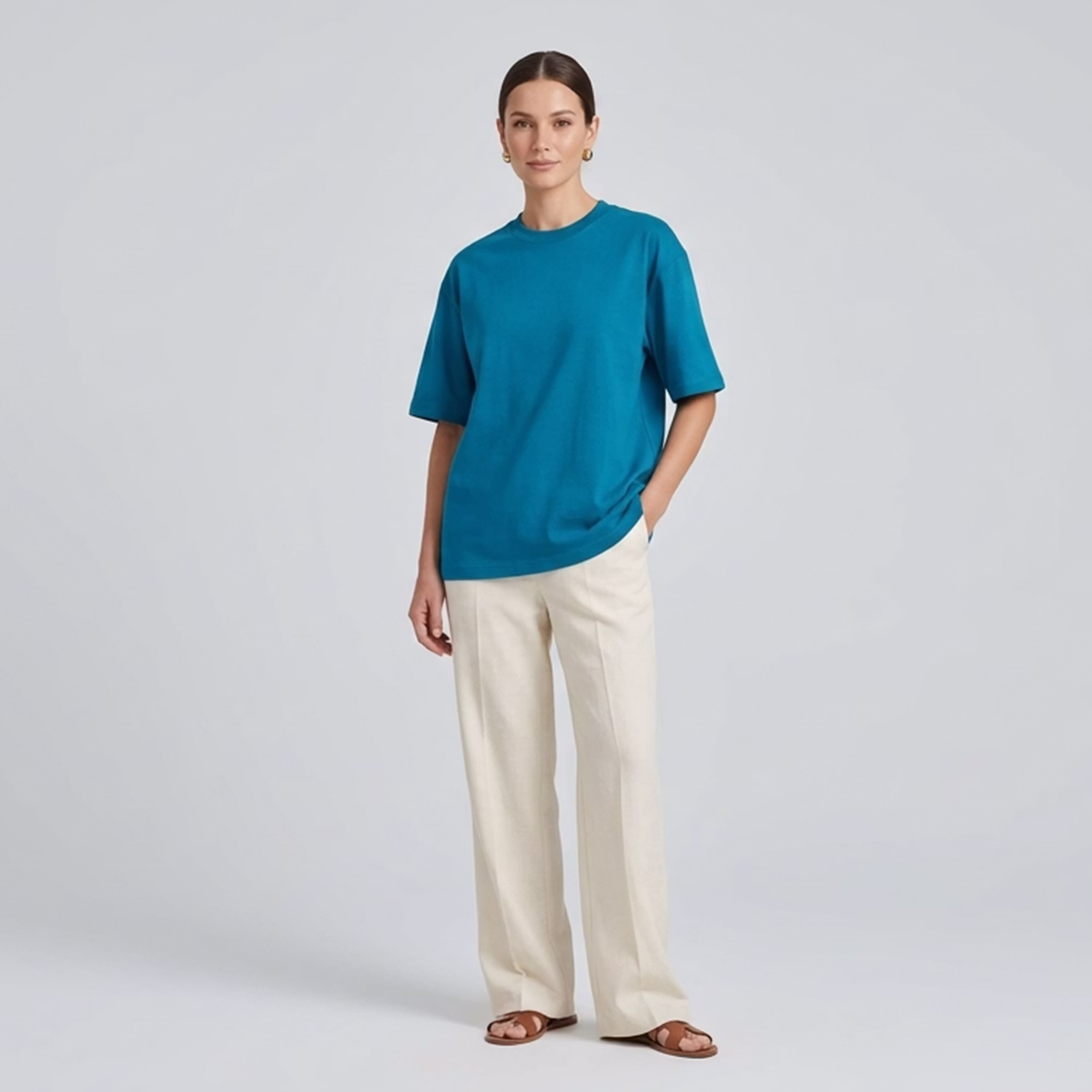 Ocean Deep Blue Heavyweight Cotton T-Shirt – Premium Modern Fit - Image 3