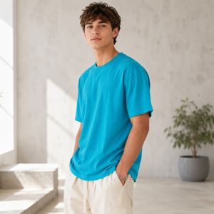 Tropical Aqua Blue Heavyweight Cotton Oversize T-Shirt – Premium Modern Fit