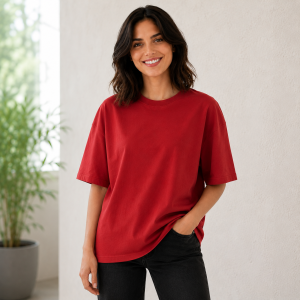 Royal Crimson Red Heavyweight Cotton Oversize T-Shirt – Premium Modern Fit