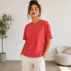 Vibrant Coral Heavyweight Cotton Oversize T-Shirt – Premium Modern Fit
